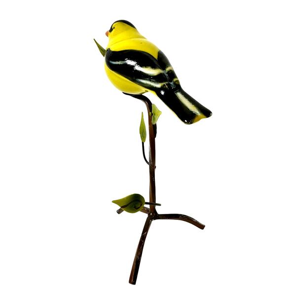 Unique Ceramic Gold Finch Bird Perched on Metal Branch /Twig Stand-Excellent! - Picture 3 of 5